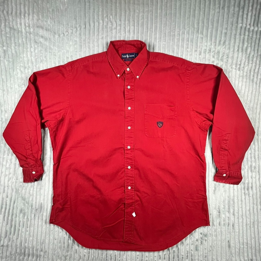 Ralph Lauren Button Down Shirt Men's L Polo Crest Classic Preppy Academia *Flaws - Picture 2 of 11